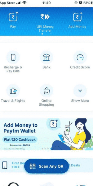 Paytm deposit interface